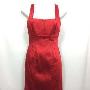 Calvin Klein Red Empire Waist Cocktail Dress Womens Size 10 Square Neck Satin
